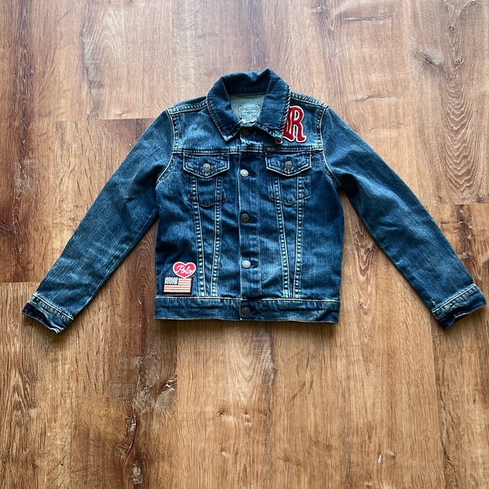 Polo Ralph Lauren Jean Jacket with Multiple Patches and Snap Closure Girls Sz 6x